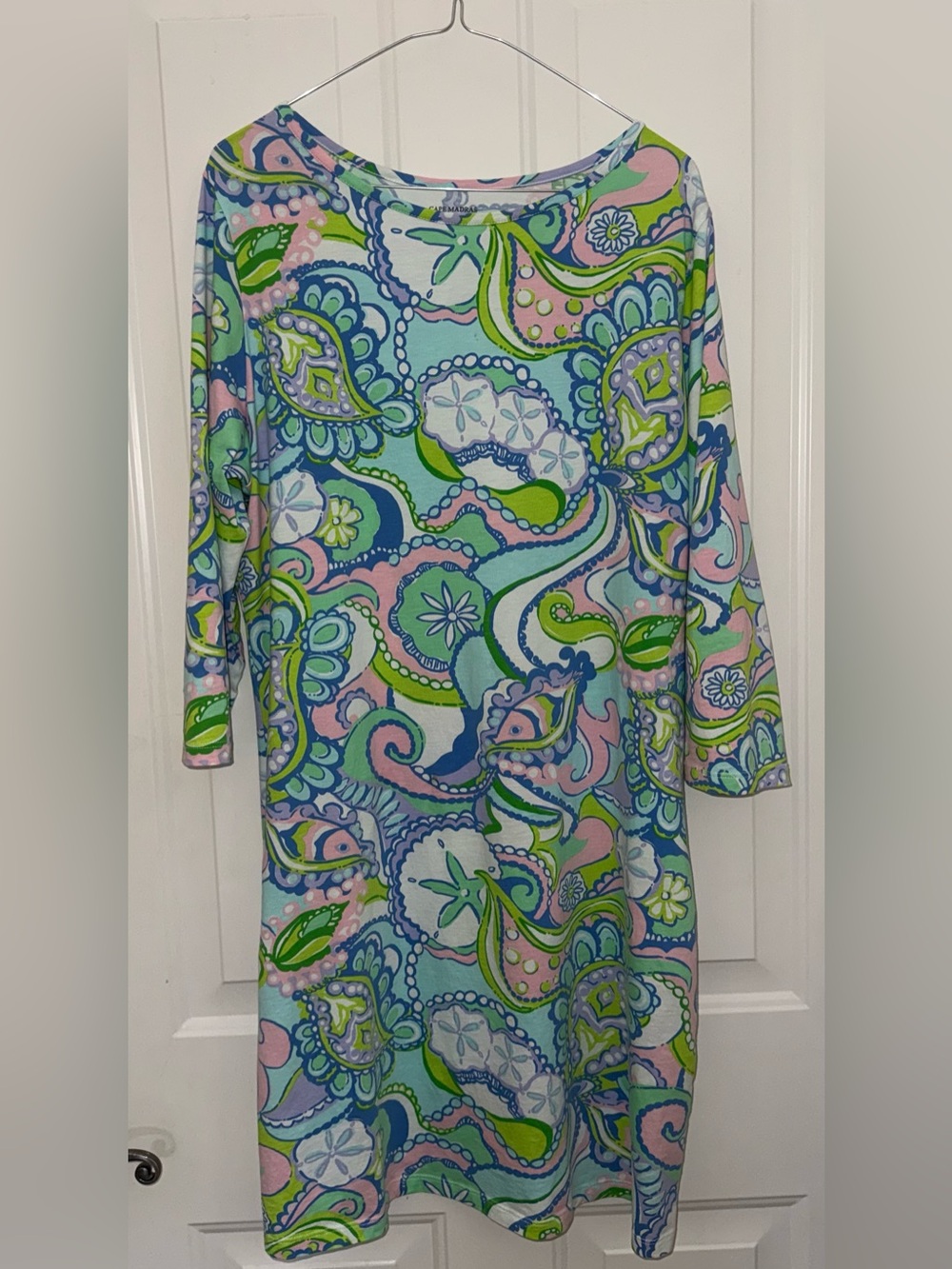 Cape Madras Quarter Sleeve Stretch Cotton Tunic Dress Sz XL